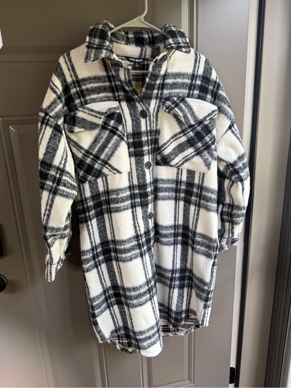 NWT Steve Madden Black/Ivory Plaid Shacket, Size S